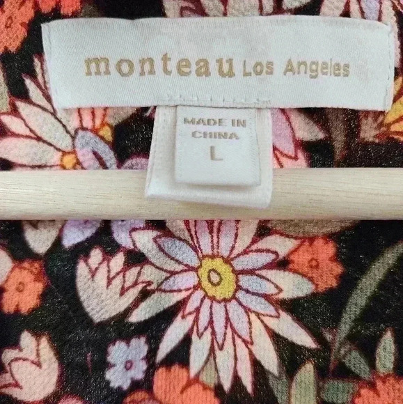 Monteau Los Angeles Floral V-Neck Top Sz Large - Picture 4 of 5